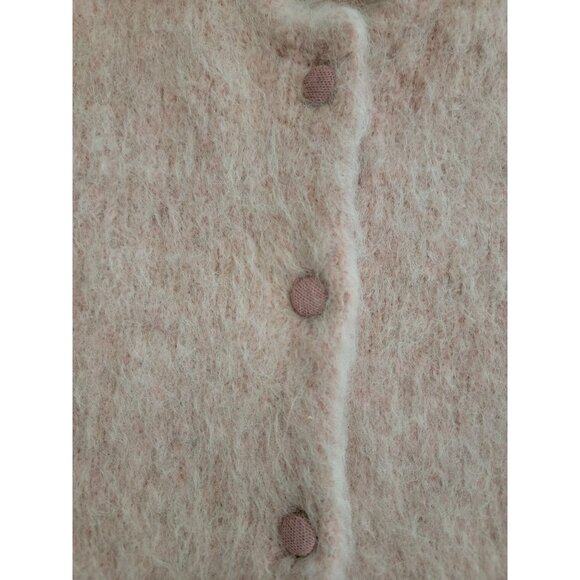 ASM ANNA Pink Fuzzy Alpaca Wool Blend Cropped Button-Up Cardigan Sweater XS - Picture 3 of 7